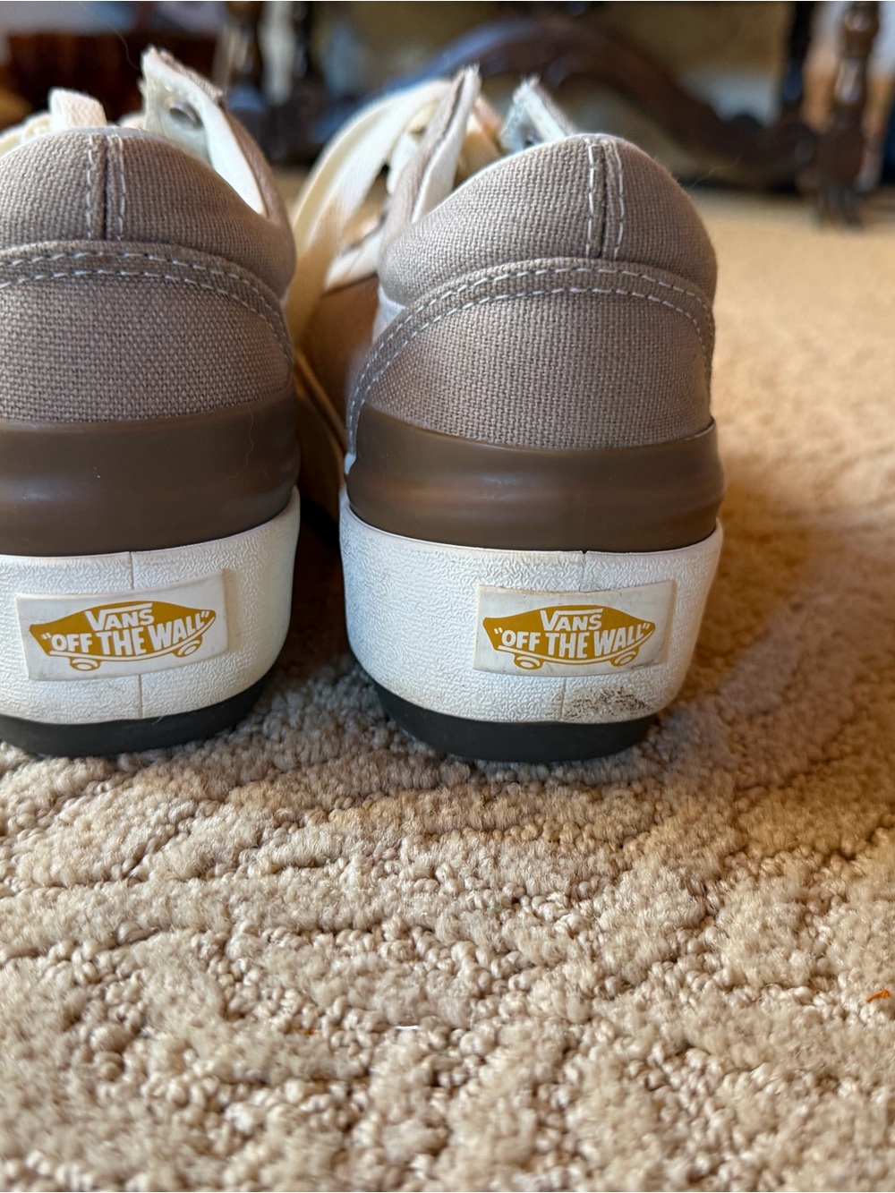 Vans Platform Sneakers in Taupe with White Stripe and Yellow Accent - Picture 2 of 3